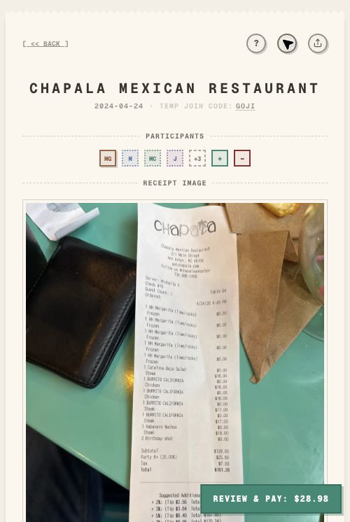 Mobile receipt image view inside TabChop