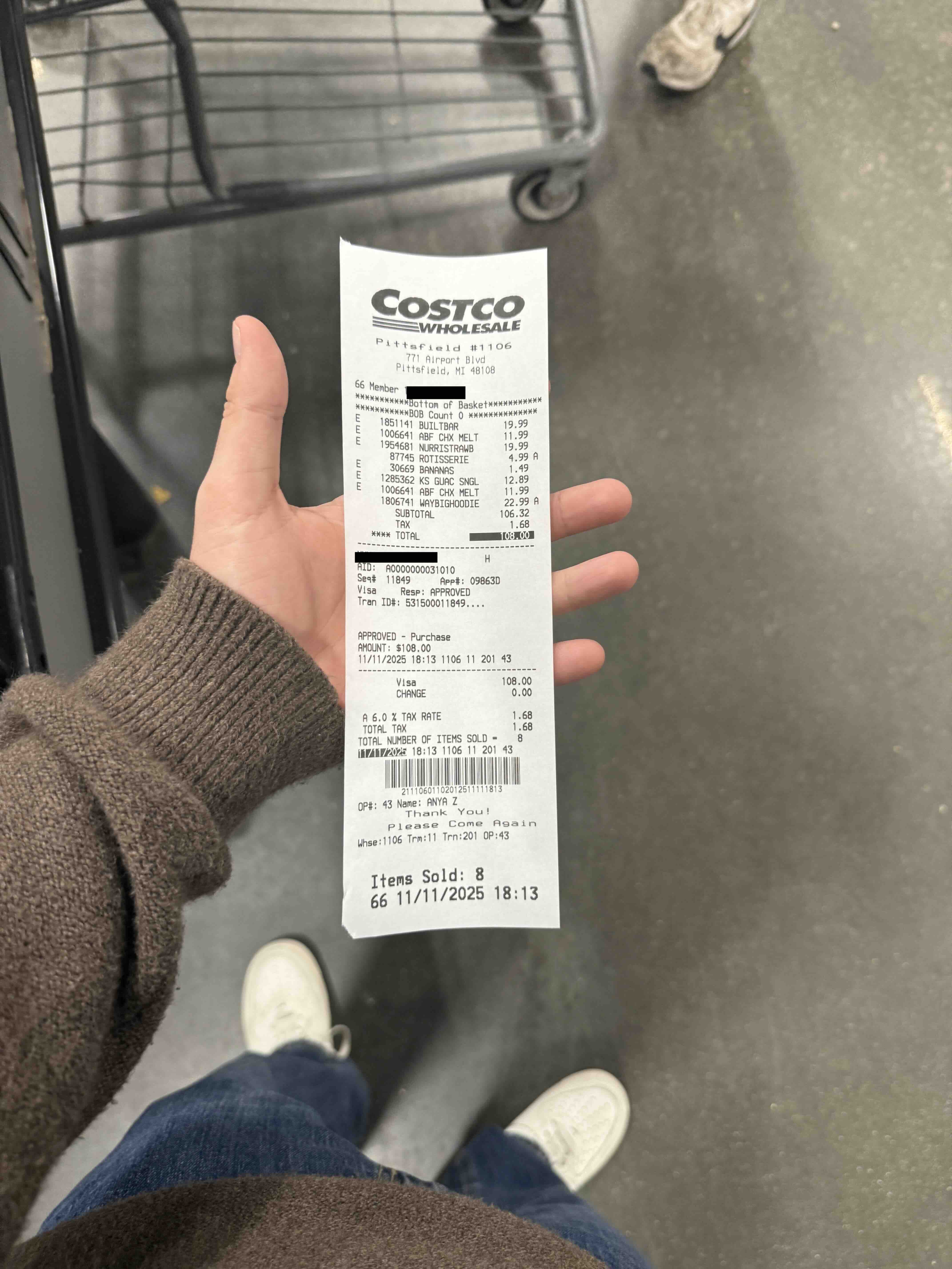 Costco Wholesale receipt